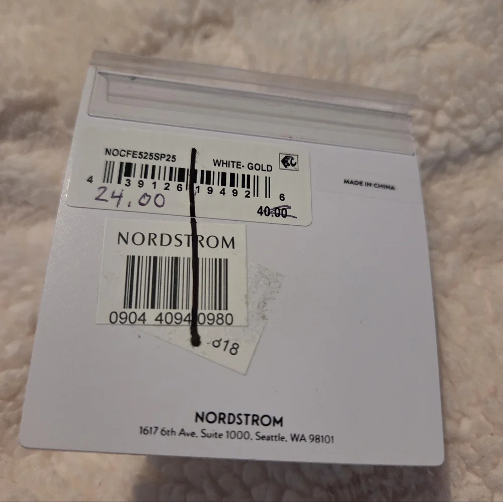 Nordstrom White And Gold Beaded Huggie‎ Hoop Earrings NEW